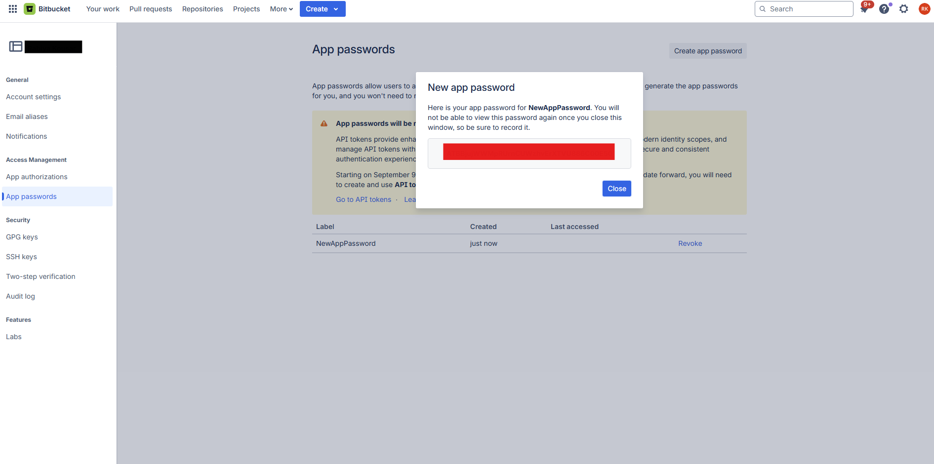 Personal Bitbucket Settings