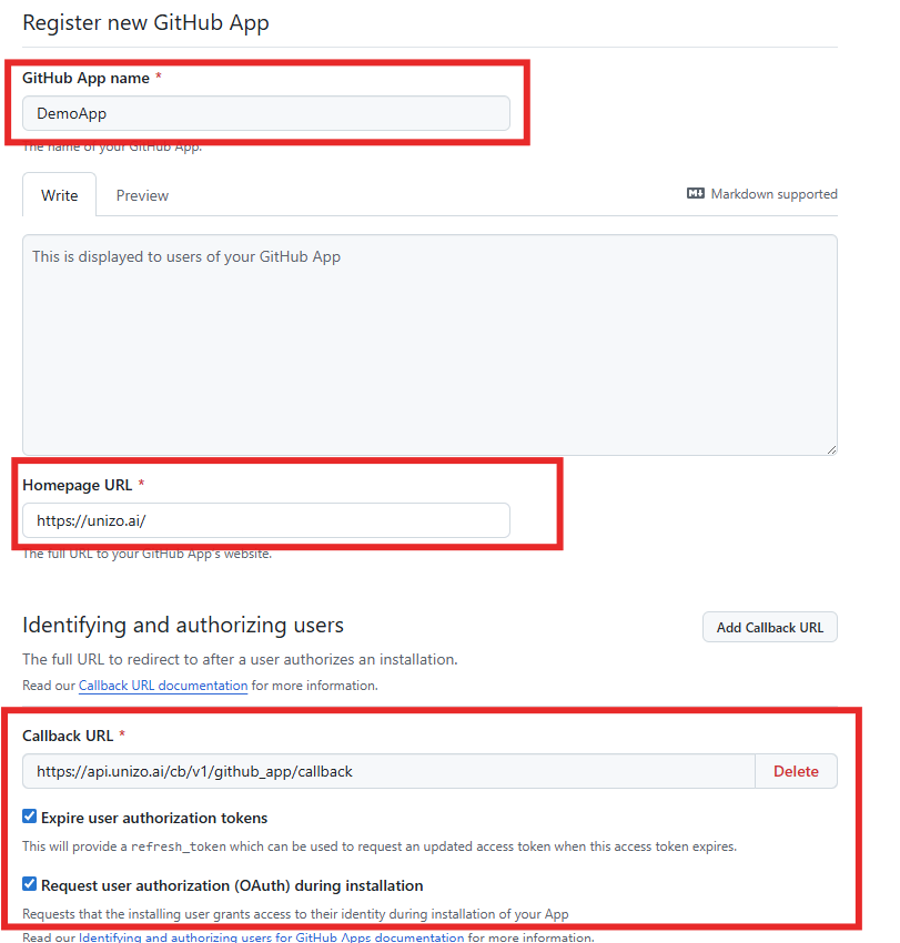 Register GitHub App
