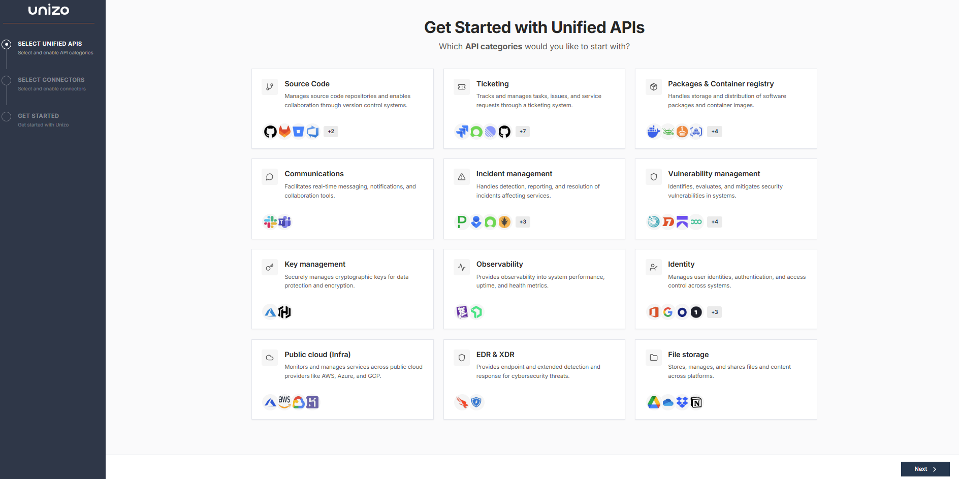 Choose Integration Categories